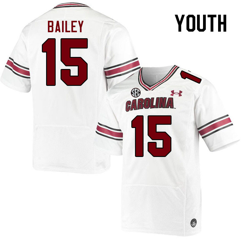Youth #15 Tanner Bailey South Carolina Gamecocks 2023 College Football Jerseys Stitched-White
